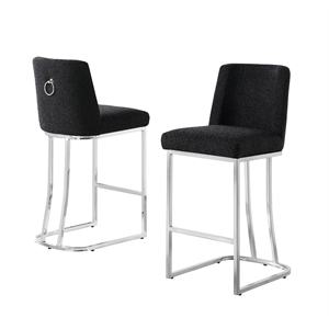 Velvet Counter Height Chairs in Black Velvet and Silver Chrome (Set of 2)