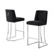 Velvet Counter Height Chairs in Black Velvet and Silver Chrome (Set of 2)