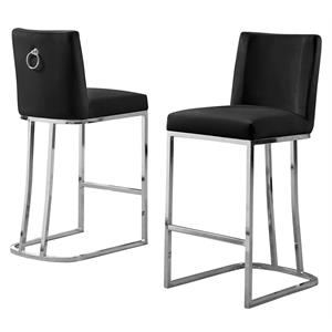 velvet counter height chairs in black velvet and silver chrome (set of 2)