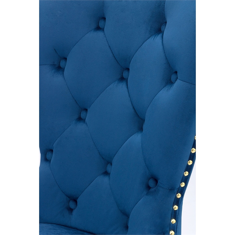Tufted Blue Velvet Counter Height Chairs with Gold Handle (Set of 2)