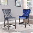 Tufted Blue Velvet Counter Height Chairs with Gold Handle (Set of 2)