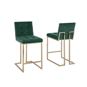 Counter Height Chairs in Emerald Green Velvet and Gold Chrome Legs (Set of 2)