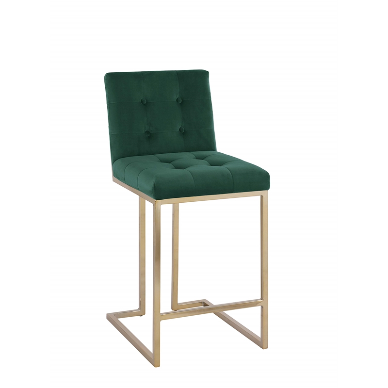 Counter Height Chairs in Emerald Green Velvet and Gold Chrome Legs (Set of 2)