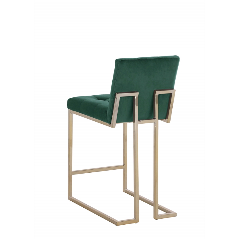 Counter Height Chairs in Emerald Green Velvet and Gold Chrome Legs (Set of 2)