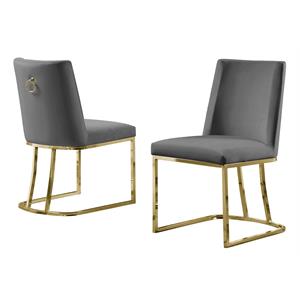 Double Minimalistic Dark Gray Velvet Side Chairs with Gold Chrome Legs
