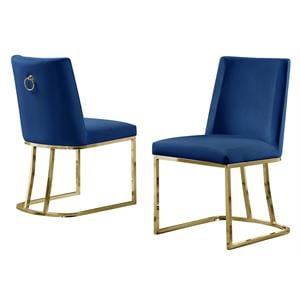 Double Minimalistic Navy Blue Velvet Side Chairs with Gold Chrome Legs