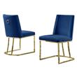 Double Minimalistic Navy Blue Velvet Side Chairs with Gold Chrome Legs