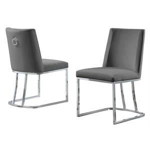 Double Minimalistic Dark Gray Velvet Side Chairs with Chrome Legs