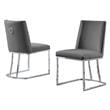 Double Minimalistic Dark Gray Velvet Side Chairs with Chrome Legs