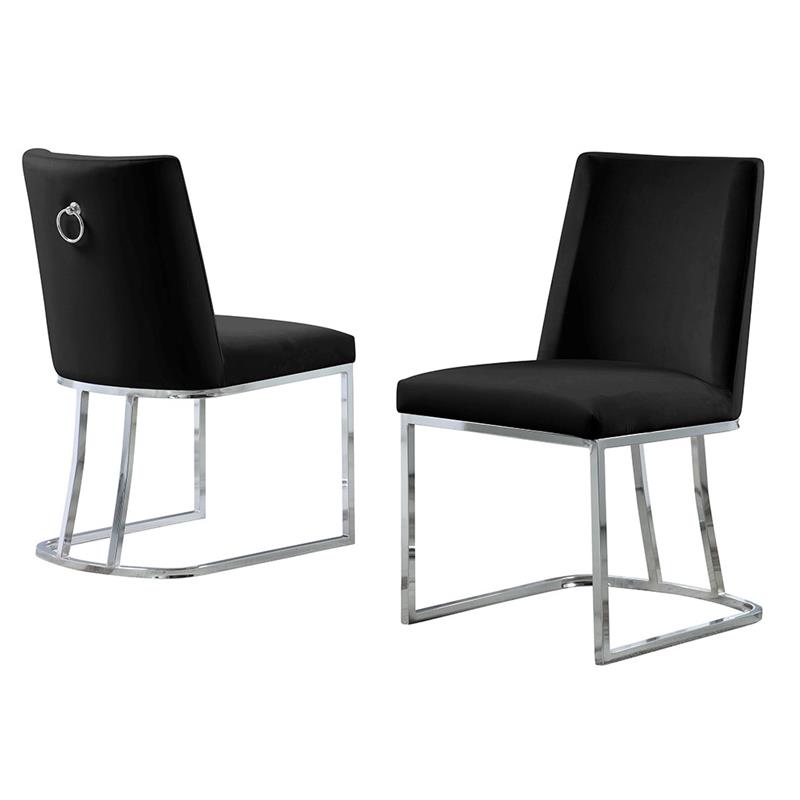 Double Minimalistic Black Velvet Side Chairs with Chrome Legs