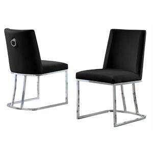 Double Minimalistic Black Velvet Side Chairs with Chrome Legs