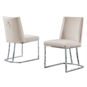 Double Minimalistic Cream Velvet Side Chairs with Chrome Legs