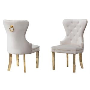 Double Tufted Cream Velvet Side Chairs with Gold Stainless Steel Legs