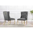 Double Tufted Gray Velvet Side Chairs with Gold Stainless Steel Legs