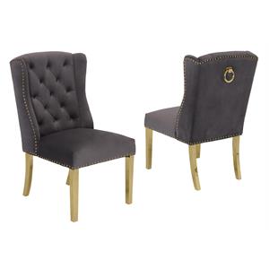 Double Tufted Gray Velvet Side Chairs with Gold Stainless Steel Legs