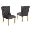Double Tufted Gray Velvet Side Chairs with Gold Stainless Steel Legs