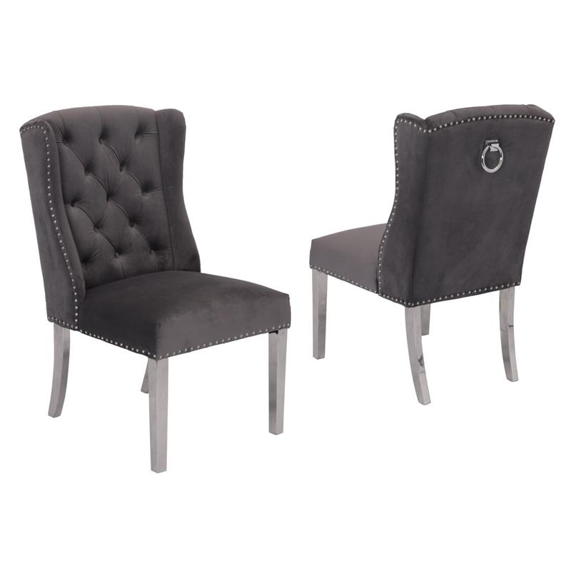 Double Tufted Gray Velvet Side Chairs, Verona Dining Chairs In Grey Velvet