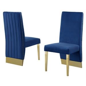 navy blue tufted velvet accent side chairs with gold chrome detailing (set of 2)