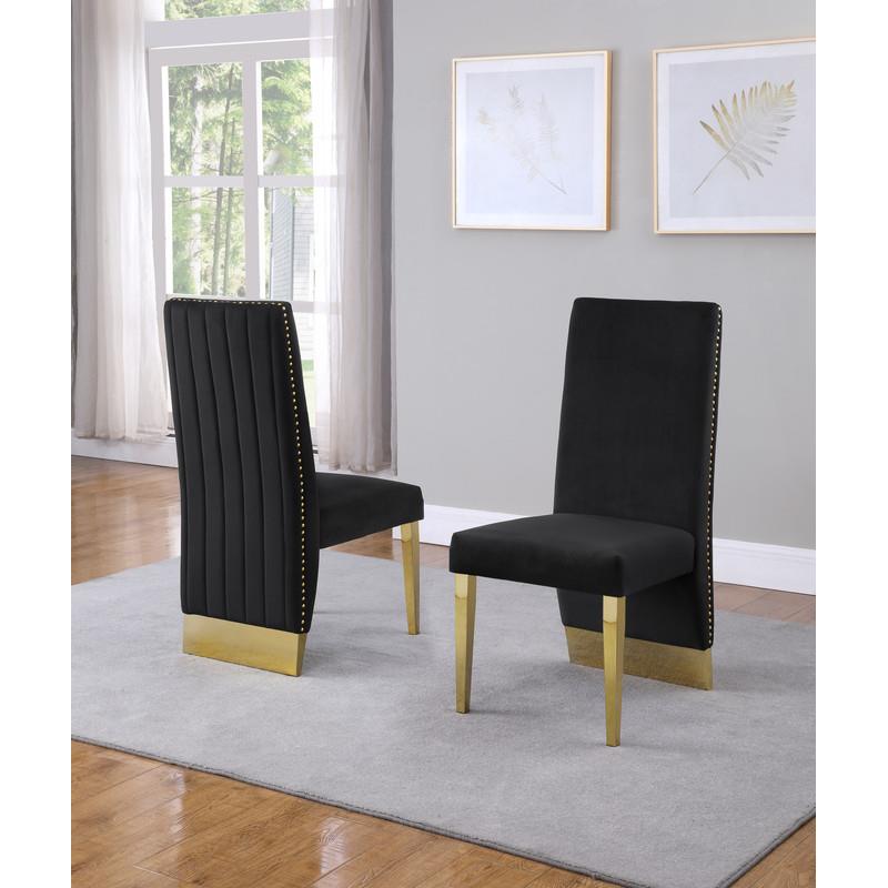 Black Tufted Velvet Accent Side Chairs with Gold Chrome Detailing (Set of 2)