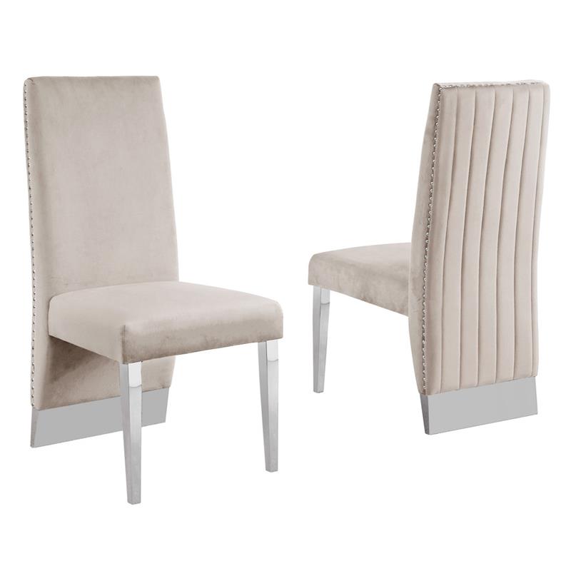 Cream Tufted Velvet Accent Side Chairs with Silver Chrome Detailing (Set of 2)