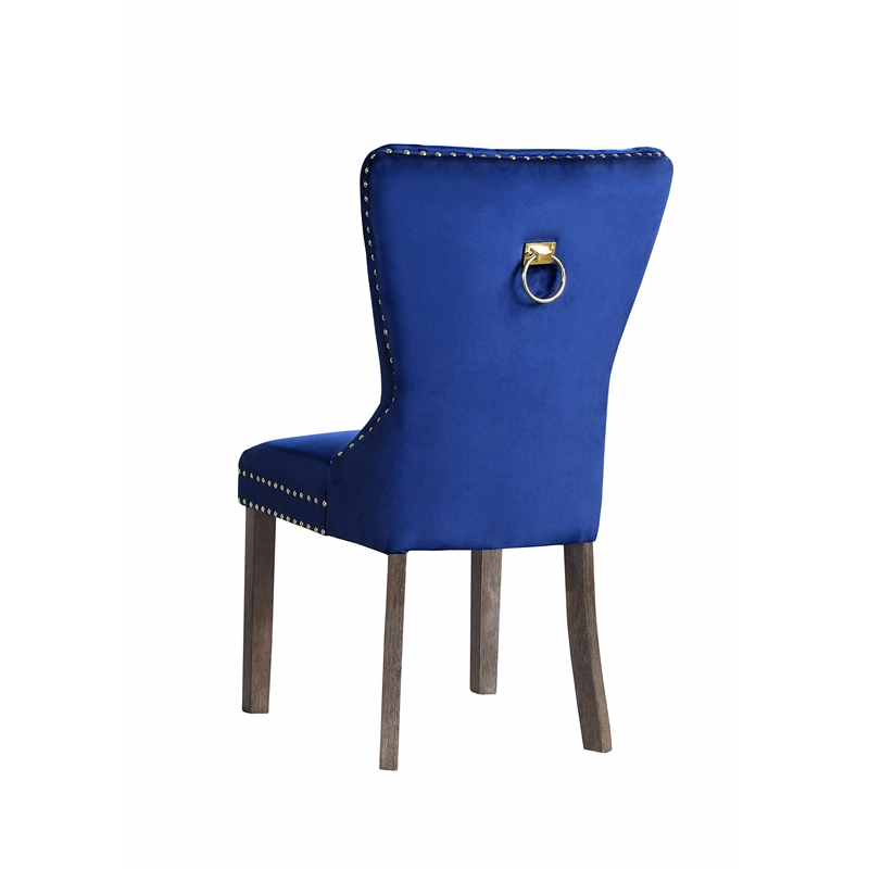 Modern Rustic Side Chairs in Navy Blue Velvet and Tufted Seats (Set of 2)