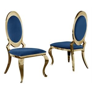 Classy Round Back Navy Blue Velvet Side Chairs with Gold Legs (Set of 2)