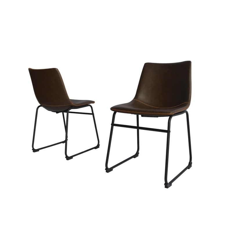 Minimal Coffee Faux Leather Side Chairs (Set of 2)