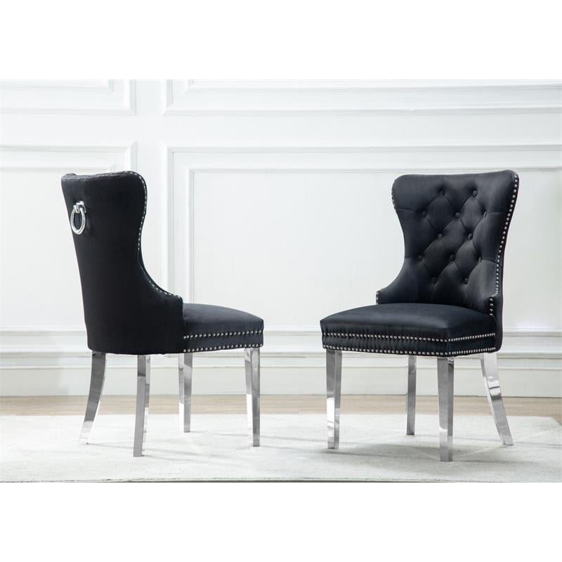 tufted black velvet chair