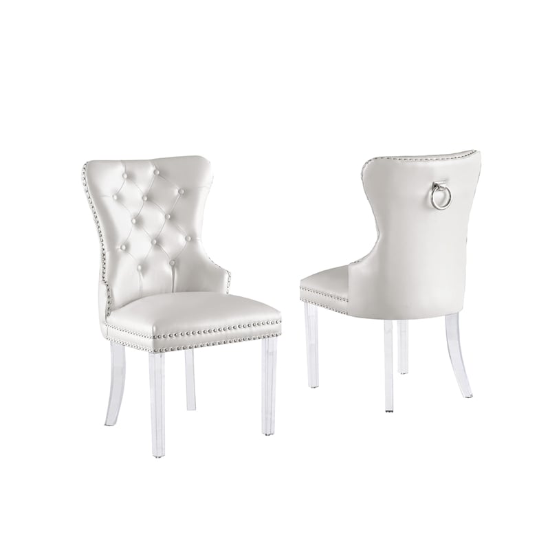 Tufted Dark Gray Velvet Side Chairs with Clear Acrylic Legs (Set of 2)