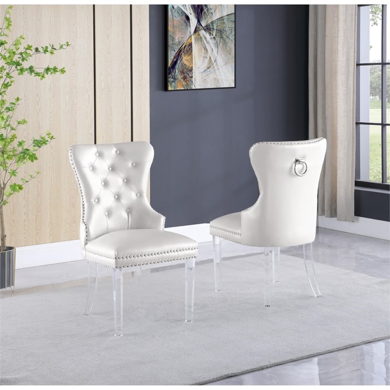 Tufted Black Velvet Side Chairs with Clear Acrylic Legs (Set of 2)