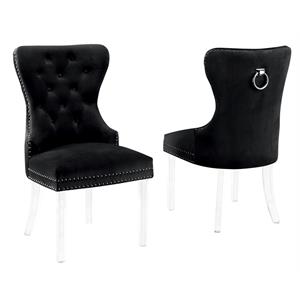 tufted black velvet side chairs with clear acrylic legs (set of 2)