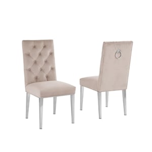 velvet tufted side chairs in cream with silver chrome legs (set of 2)