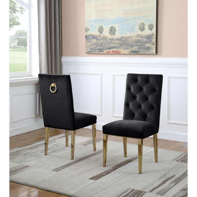 Velvet Tufted Side Chairs in Black with Gold Chrome Legs (Set of 2)