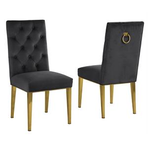 Velvet Tufted Side Chairs in Black with Gold Chrome Legs (Set of 2)