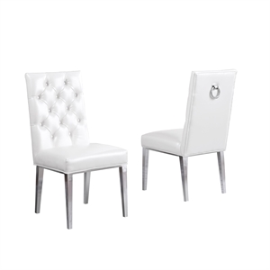 White Faux Leather Tufted Side Chairs with Gold Chrome Legs (Set of 2)