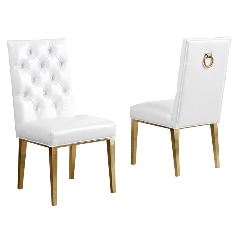 White Faux Leather Tufted Side Chairs, White Leather And Chrome Chairs
