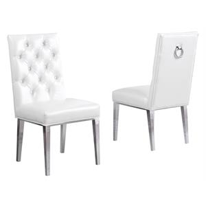 White Faux Leather Tufted Side Chairs with Silver Chrome Legs (Set of 2)