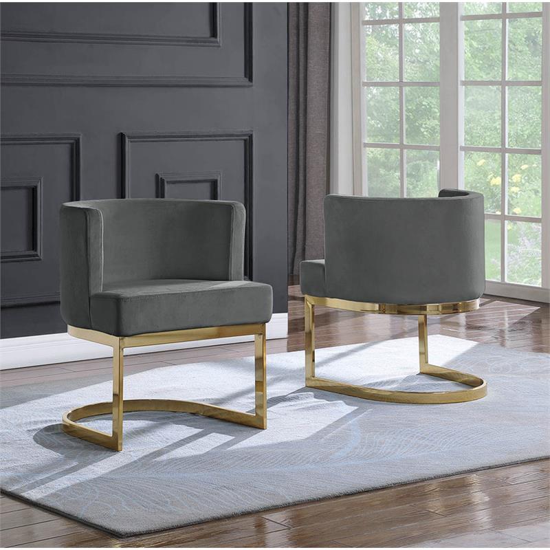 Velvet Dark Gray Accent Chair with Gold Chrome Base - 1 Chair
