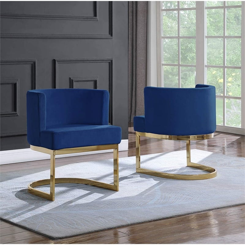 Velvet Navy Blue Accent Chair with Gold Chrome Base - 1 Chair