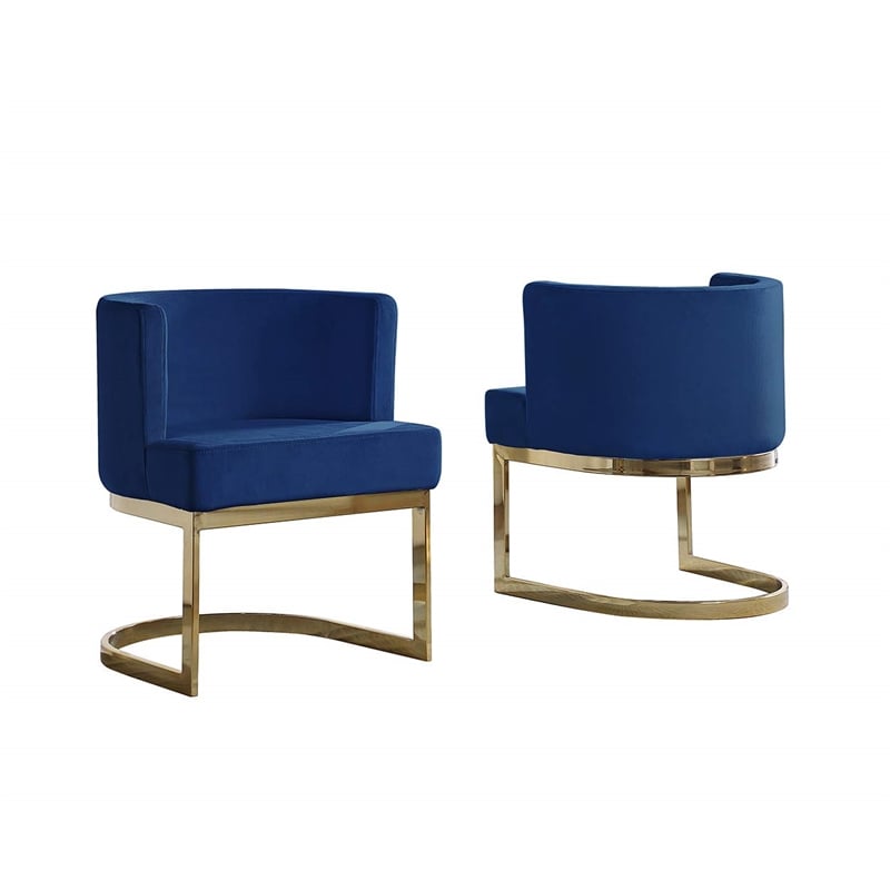 Velvet Navy Blue Accent Chair with Gold Chrome Base - 1 Chair