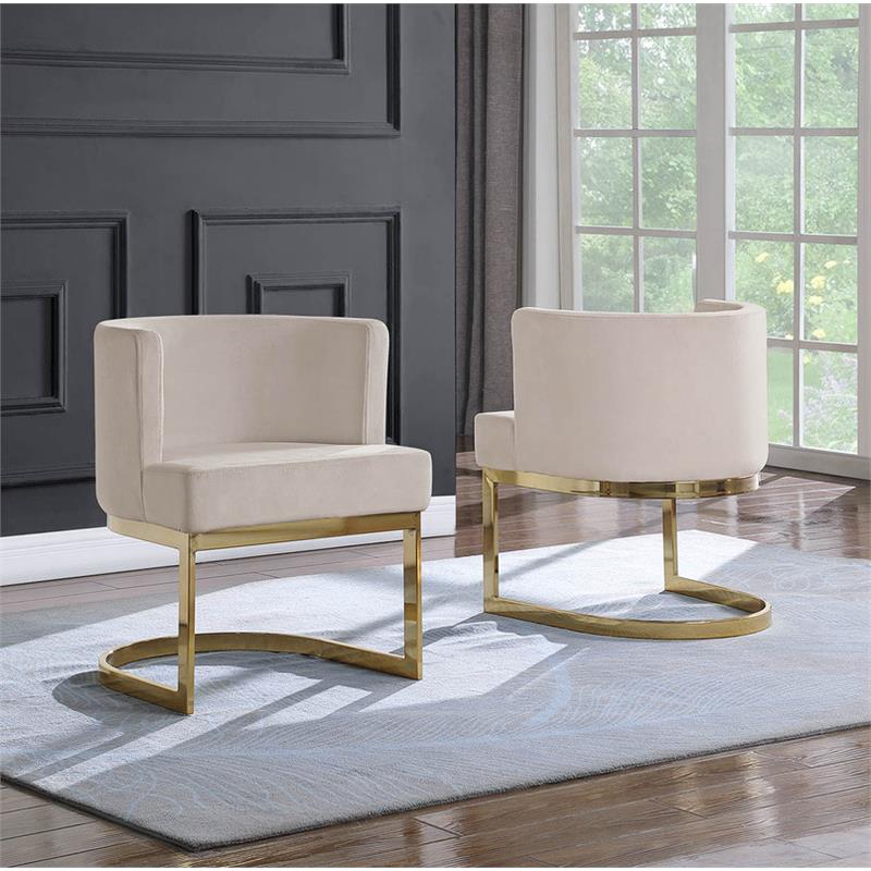 Velvet Beige Accent Chair with Gold Chrome Base - 1 Chair