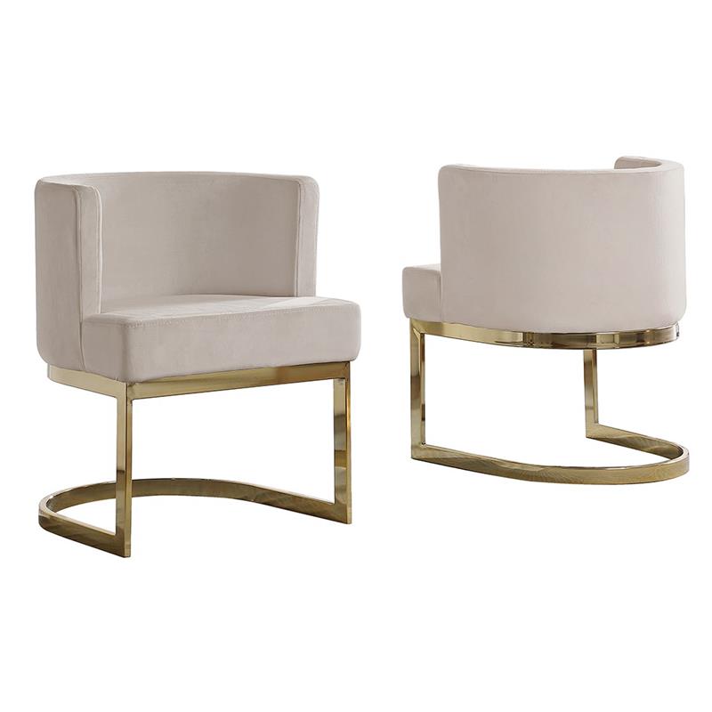 Velvet Beige Accent Chair with Gold Chrome Base - 1 Chair