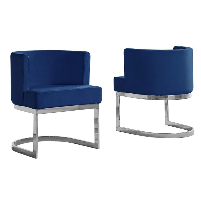Velvet Navy Blue Accent Chair with Silver Chrome Base - 1 Chair