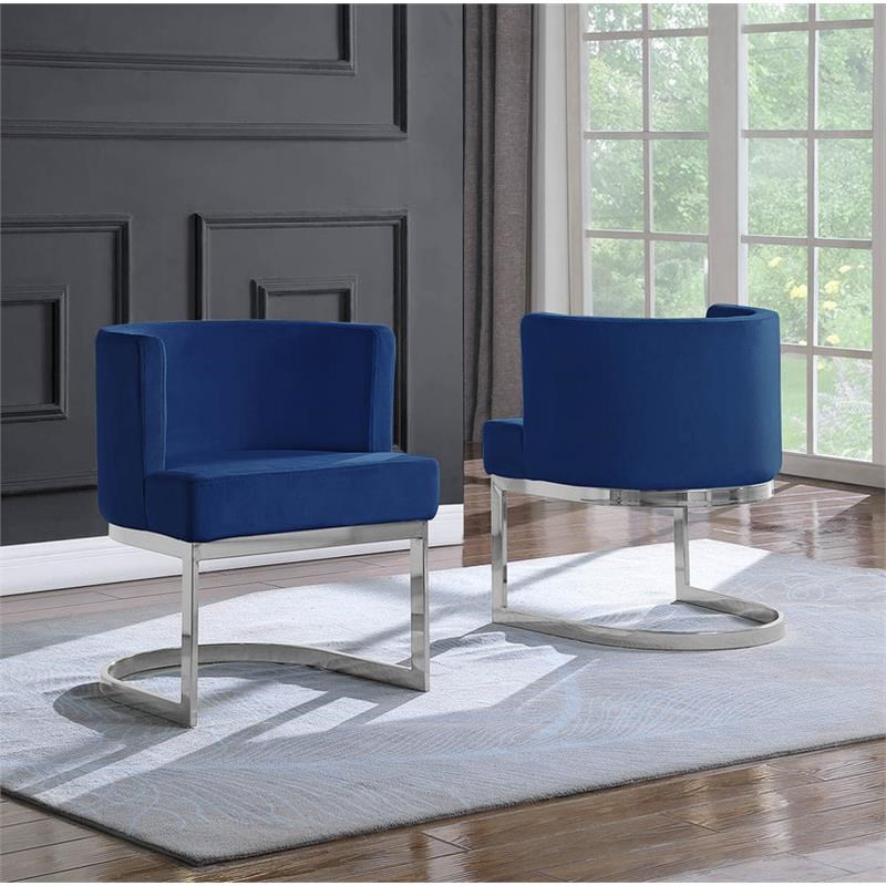 Velvet Navy Blue Accent Chair with Silver Chrome Base - 1 Chair