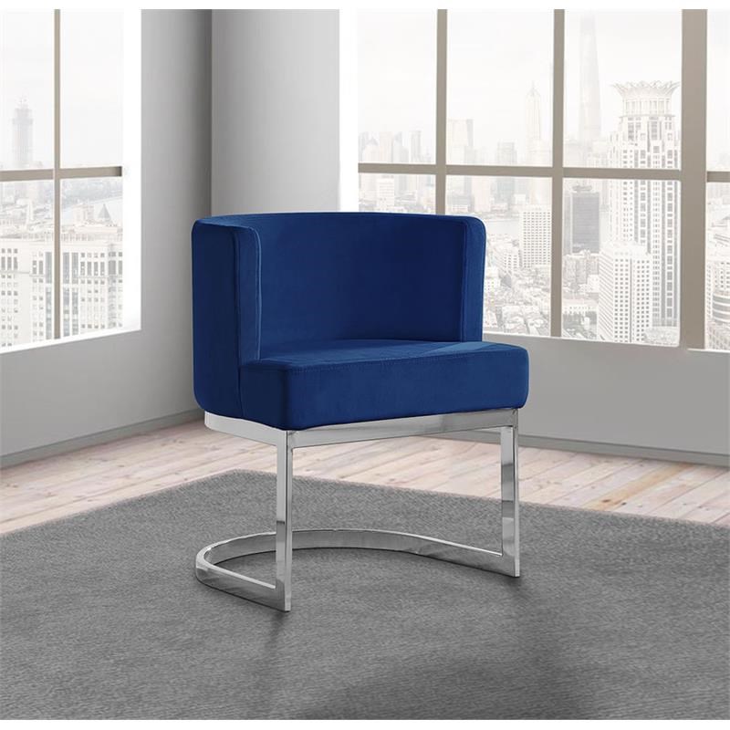 Velvet Navy Blue Accent Chair with Silver Chrome Base - 1 Chair
