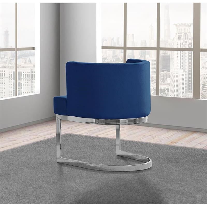 Velvet Navy Blue Accent Chair with Silver Chrome Base - 1 Chair