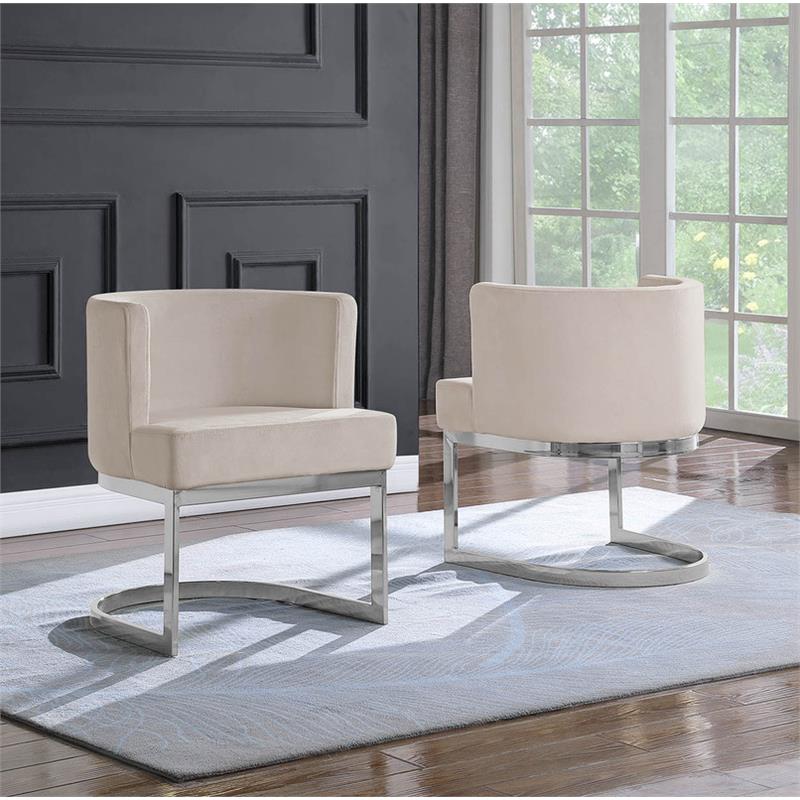 Velvet Beige Accent Chair with Silver Chrome Base - 1 Chair