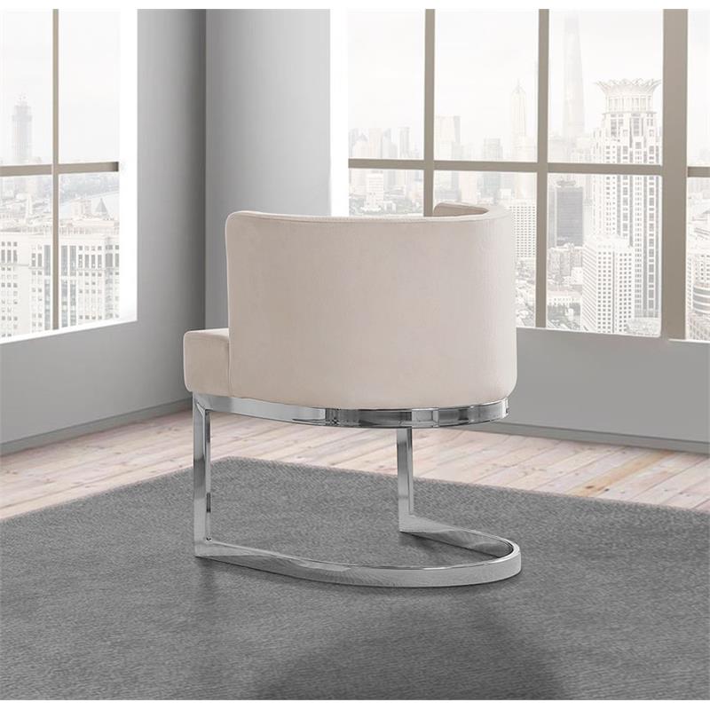 Velvet Beige Accent Chair with Silver Chrome Base - 1 Chair