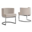 Velvet Beige Accent Chair with Silver Chrome Base - 1 Chair