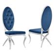 Tufted Velvet Dining Chairs in Navy Blue with Silver Stainless Steel (Set of 2)